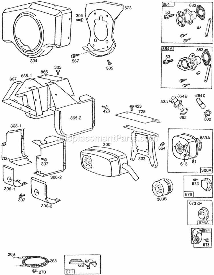 BlowerhsgMufflersShielding Diagram and Parts List for 422432-0683-02  Briggs and Stratton Engine